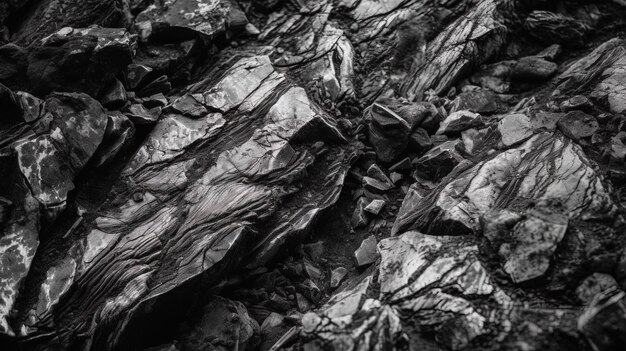 une photo en noir et blanc d'une roche avec le mot " roche " dessus.