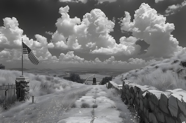 Une photo en noir et blanc d'une route de terre