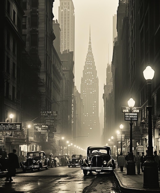 Photo une photo en noir et blanc d'une rue avec un panneau disant le mot hôtel