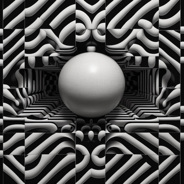 Une photo en noir et blanc d'une sphère entourée de nombreux tuyaux génératifs ai