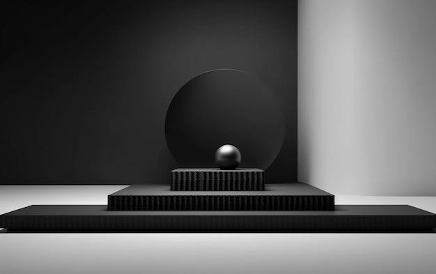 Une photo en noir et blanc d'une sphère sur une plate-forme générative ai