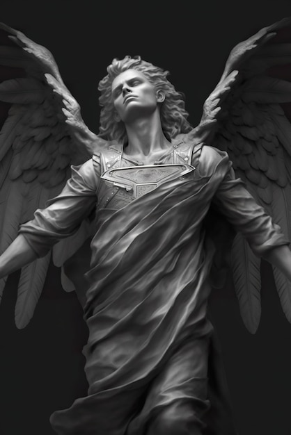 Photo une photo en noir et blanc d'une statue d'ange image générative ai