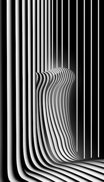 Une photo en noir et blanc d'une structure incurvée avec des lignes génératives ai