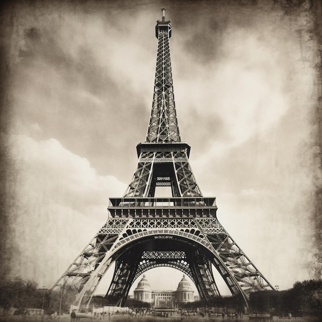 Une photo en noir et blanc de la tour eiffel à paris.