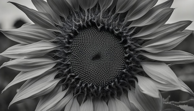 une photo en noir et blanc d'un tournesol avec un fond noir et blanc