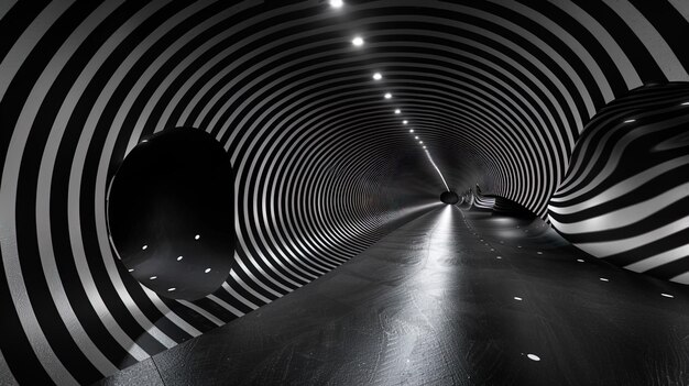 Une photo en noir et blanc d'un tunnel