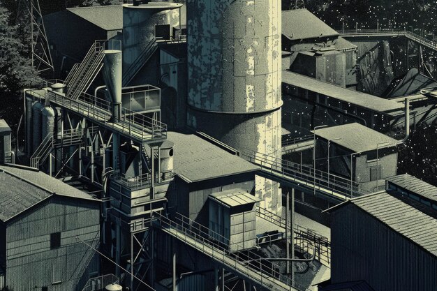 Photo photo en noir et blanc d'une usine adaptée aux concepts industriels