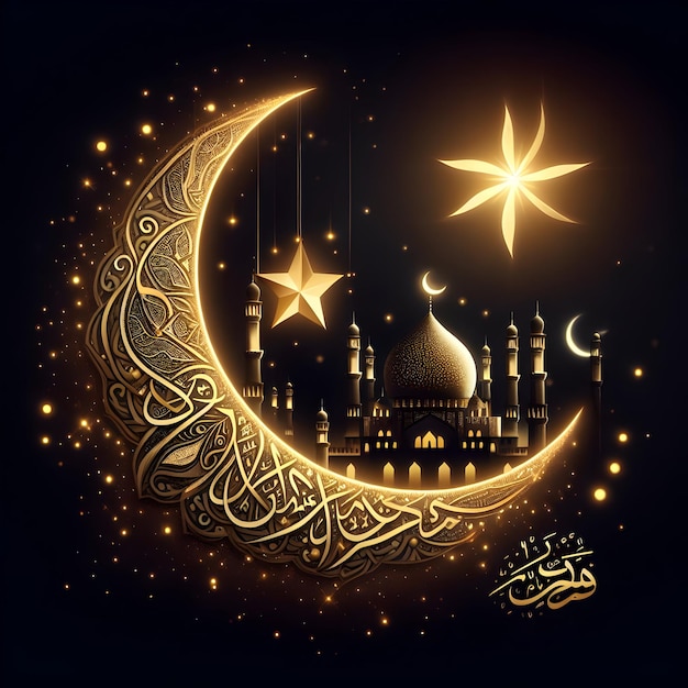 Photo une photo noire et dorée d'une mosquée avec un croissant de lune et une étoile