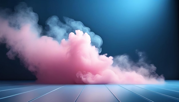 Photo de nuages de fumée bleus et roses avec des podiums pour la présentation de produits illustration de rendu 3D