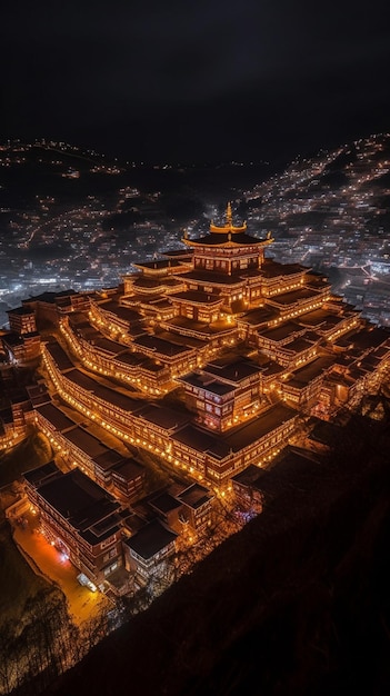 Une photo de nuit du temple de la montagne tianmen.