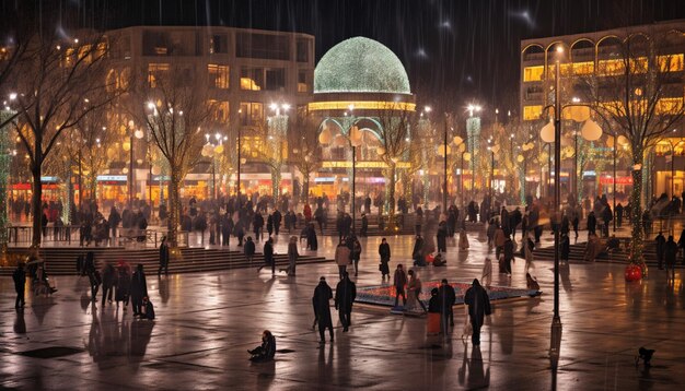 Photo une photo de nuit d'une place de la ville animée par les célébrations de nowruz