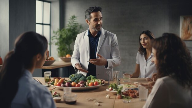 Photo d'un nutritionniste en milieu de travail offrant des conseils au personnel