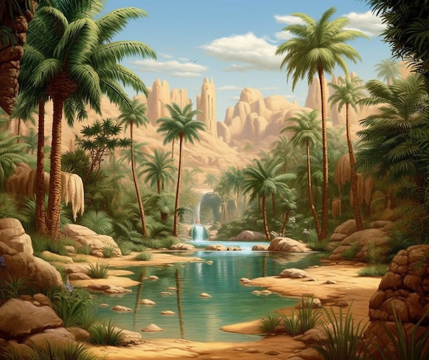 Photo une oasis dans le désert une illustration paradisiaque