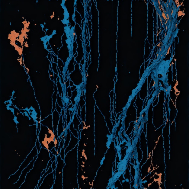 Photo d'une œuvre d'art abstraite vibrante avec des lignes bleues et orange sur fond noir