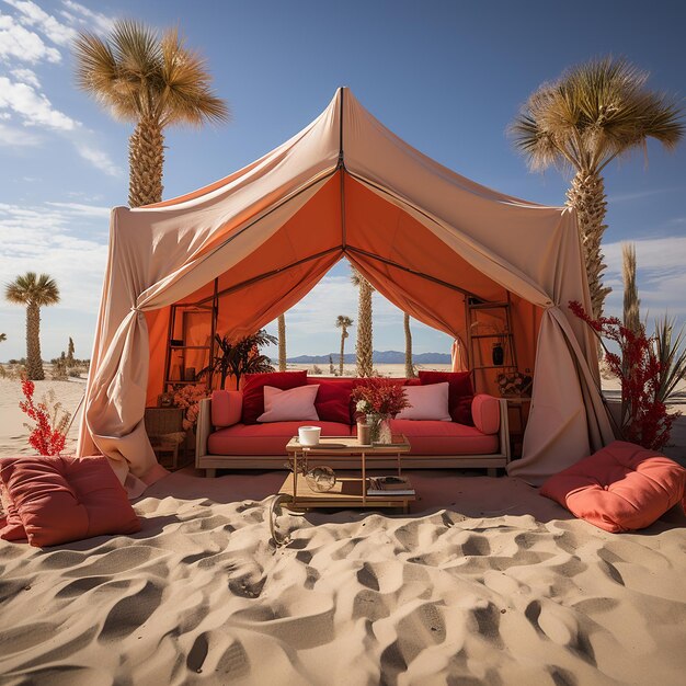 photo_of_desert_tent_palm_trees_vibrant_minimalist