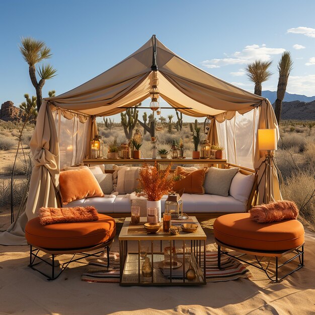 photo_of_desert_tent_palm_trees_vibrant_minimalist