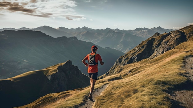 Photo a photo of a trail runner sprinting along a mountain ridge