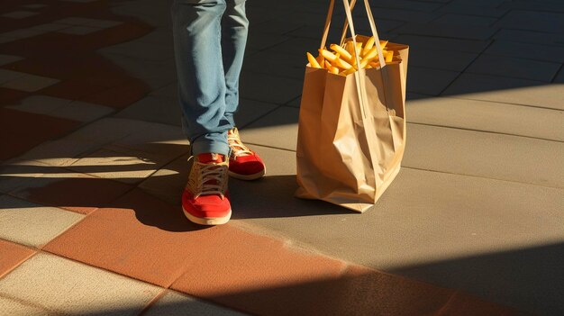 Une photo d'une ombre de voyageur projetée sur un sac de porte de trottoir