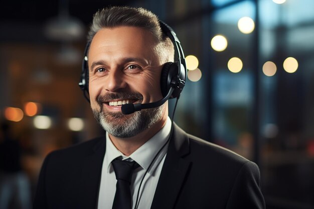 Photo photo d'un opérateur de centre d'appels confiant en train de parler avec un client