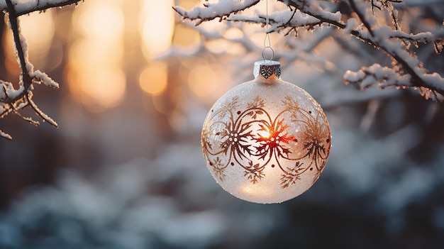 Une photo d'un ornement de Noël étincelant suspendu à