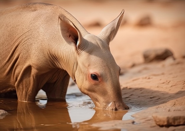 Photo d'un oryctérope profitant d'un point d'eau 2