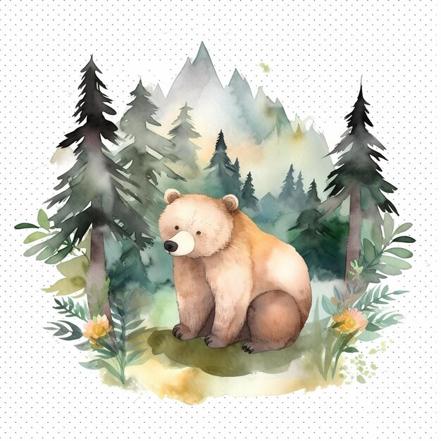 Photo une photo d'ours à l'aquarelle