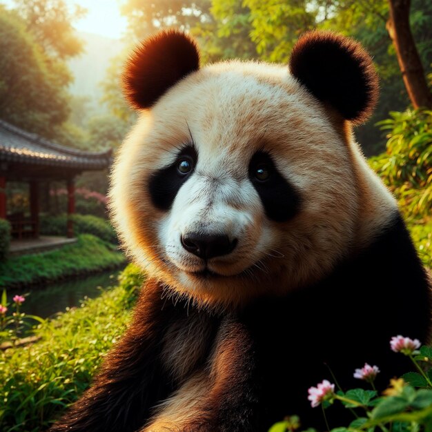 Photo photo d'un ours panda dans un jardin