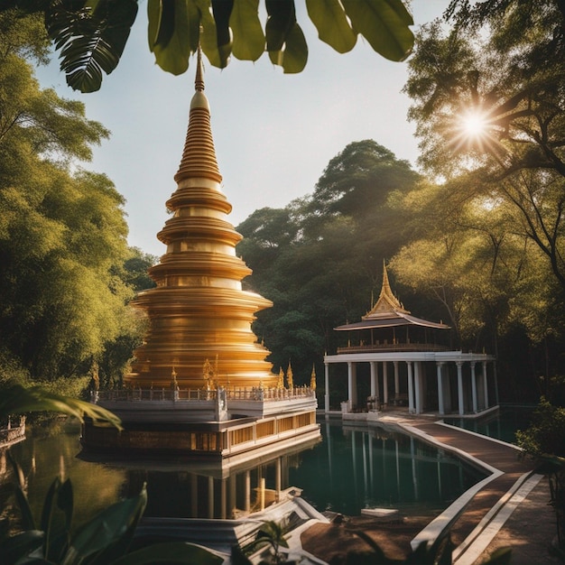 Photo photo pagode artistique du temple thaïlandais à kanchanaburi en thaïlande