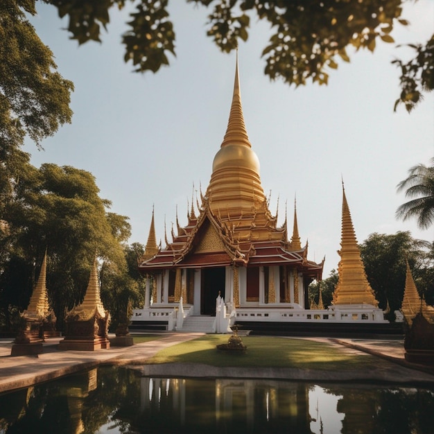 Photo pagode artistique du temple thaïlandais à Kanchanaburi en Thaïlande