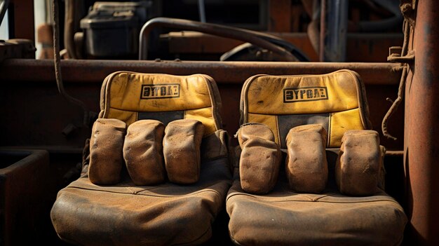 Photo une photo d'une paire de gants de travail bien usés sur un siège d'équipement agricole