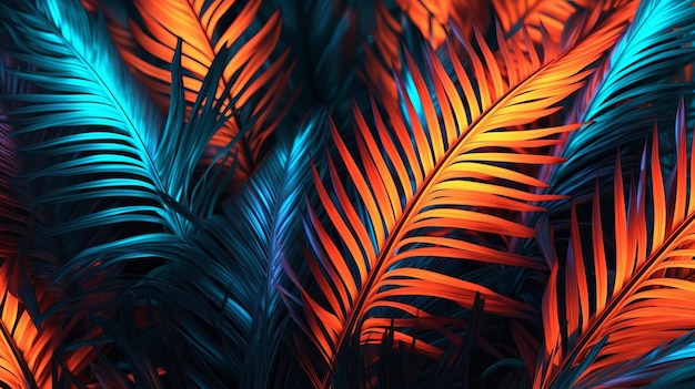 La photo d'un palmier prend son envol sous un éclairage au néon Ressource créative générée par l'IA