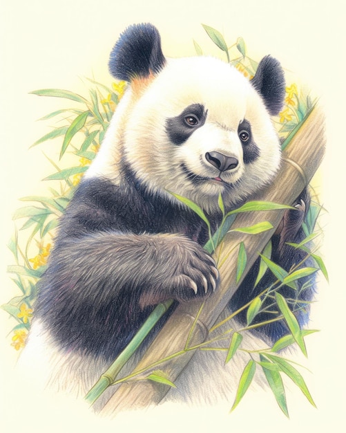 Une photo d'un panda heureux et enjoué