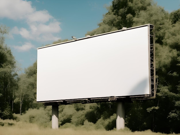 Photo d'un panneau d'affichage blanc au milieu d'arbres verts luxuriants et de la nature