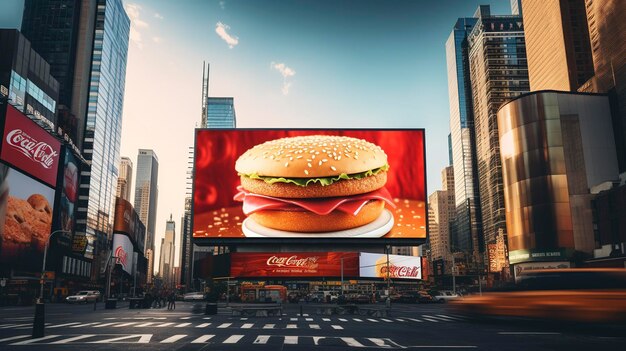 Une photo d'un panneau d'affichage sur le thème de la restauration rapide