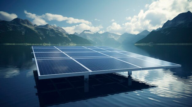 Photo une photo d'un panneau solaire flottant sur un lac calme