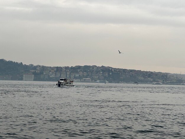 photo panoramique du Bosphore avec un bateau naviguant au loin