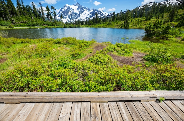 Photo photo panoramique du lac avec reflet du mont shuksan à washington, usa