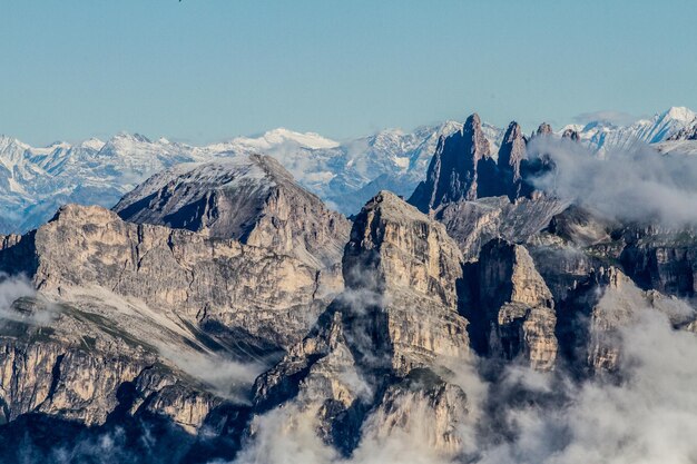 Photo une photo panoramique des montagnes sur un ciel bleu clair