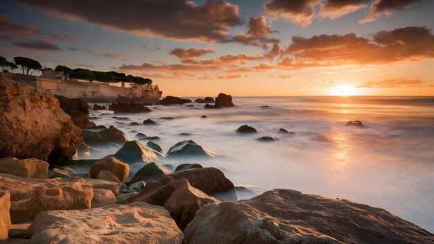 Photo une photo panoramique des rochers au bord de l'océan à cascais, au portugal