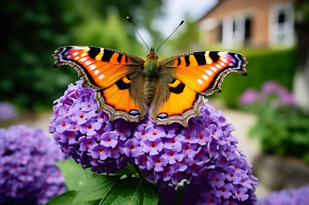 Photo photo d'un papillon sur une grappe de fleurs de buddleia jardin de fleurs
