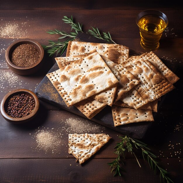 Photo de la Pâque symboles de la grande fête juive traditionnelle matzoh matzah ou