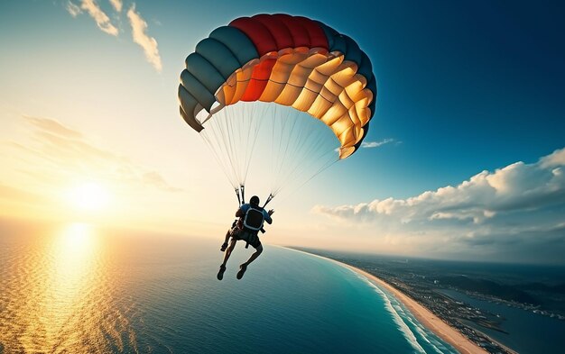 Photo d'un parachute survolant la mer