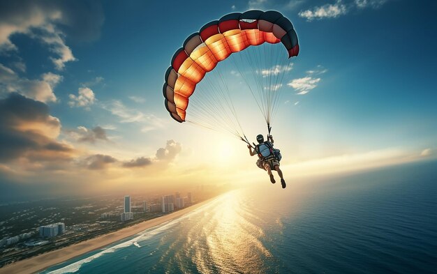 Photo d'un parachute survolant la mer