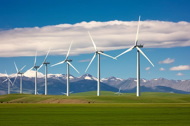 Photo d'un parc éolien ou d'un parc éolien avec des éoliennes de grande hauteur pour la production d'électricitéénergie verte