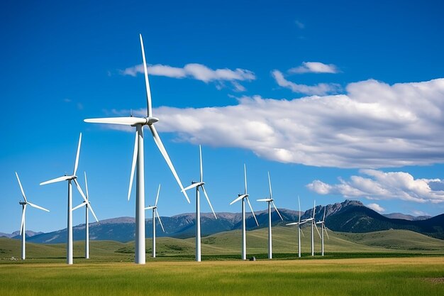 Photo d'un parc éolien ou d'un parc éolien avec des éoliennes de grande hauteur pour la production d'électricitéénergie verte