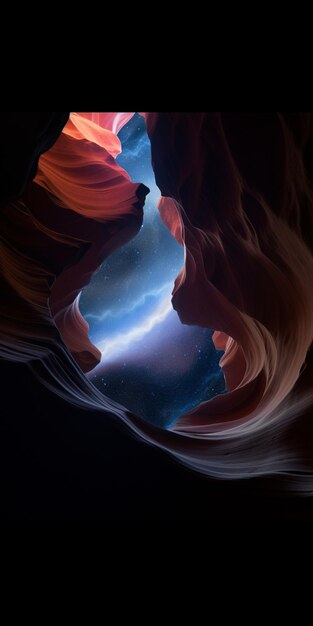 Une photo de la paroi du canyon avec un ciel bleu et une personne au centre