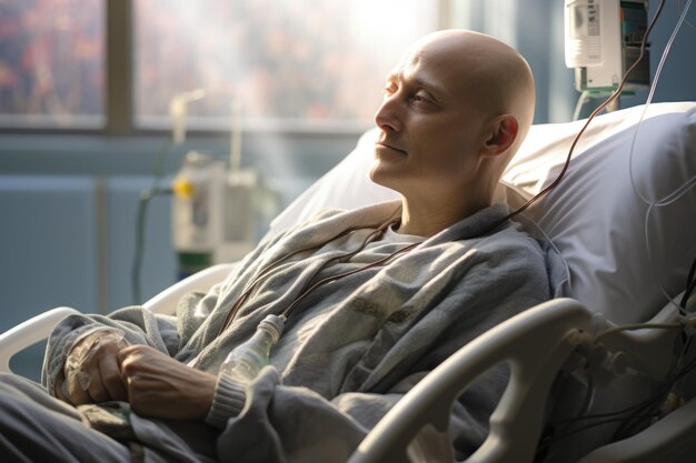 Photo d'un patient assoupi dans un lit d'hôpital
