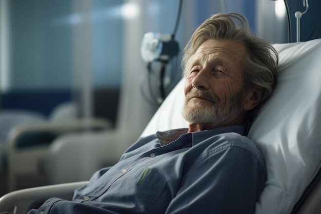 Photo d'un patient assoupi dans un lit d'hôpital