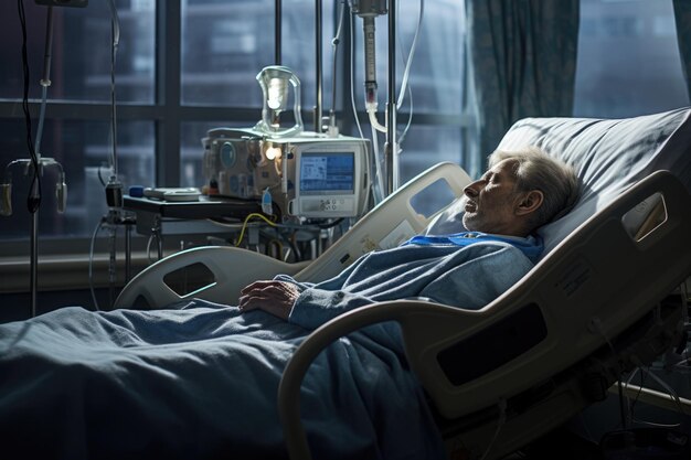 Photo d'un patient assoupi dans un lit d'hôpital