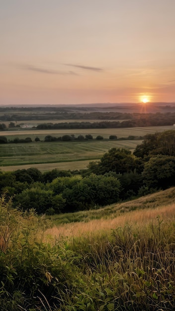 Photo photo de paysage au lever du soleil d'un champ avec des arbres